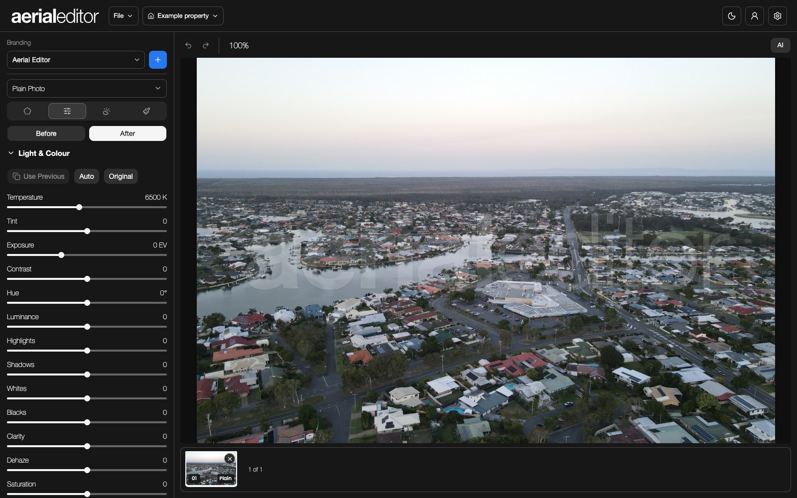 Light & Colour with the Auto, Original and Use Previous buttons and current colour sliders.