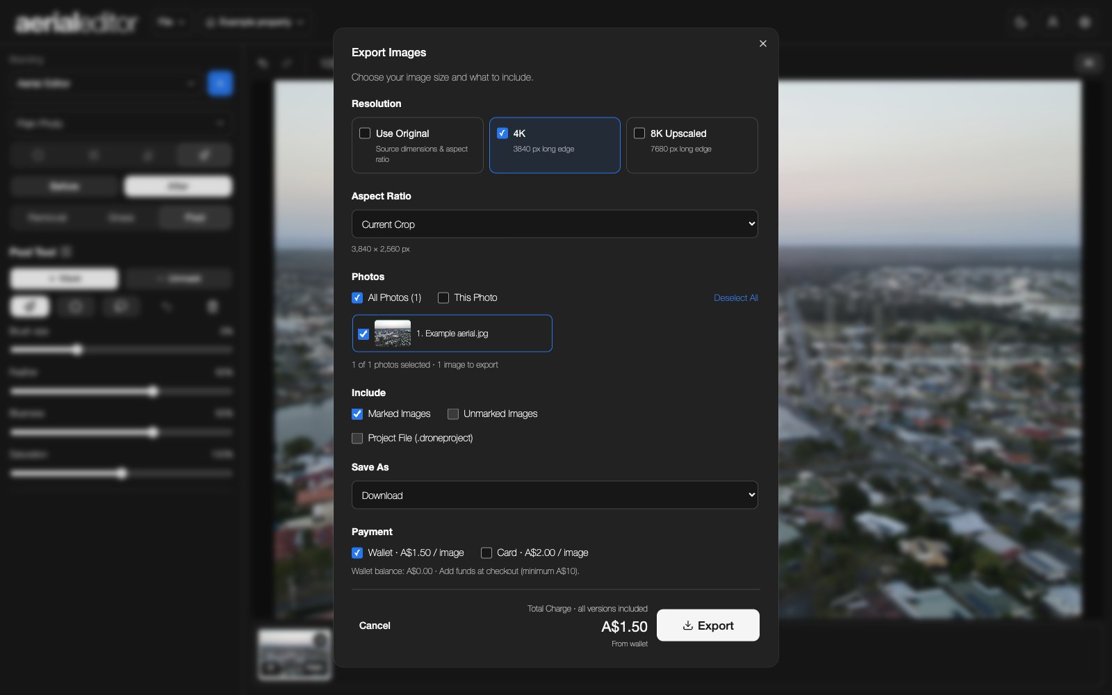 Export Images window with image selection, resolution and marked/unmarked options.